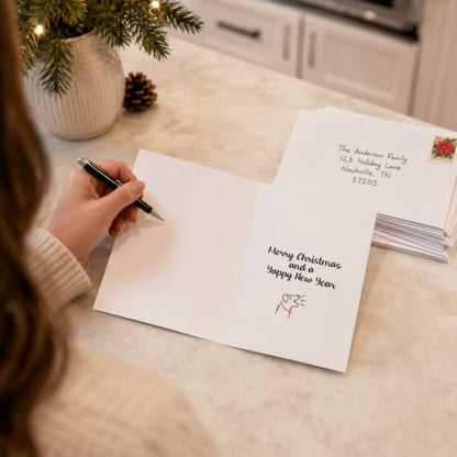 Dachshund Christmas Card Set - 12 Holiday Greeting Cards with Envelopes - Sleepy Dog Design - Boxed Pack of 12