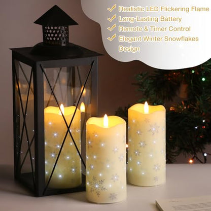 Snowflakes Fiber Optic Christmas Flameless Candles with Remote Control