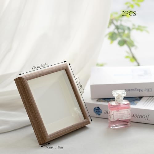 Small Shadow Box Picture Frame Set - 6x6 Inch Walnut Finish, 2 Pack