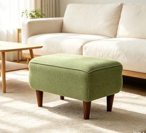 Stretch Rectangle Ottoman Cover - Deep Brown Corn Velvet Waffle Grid Slipcover