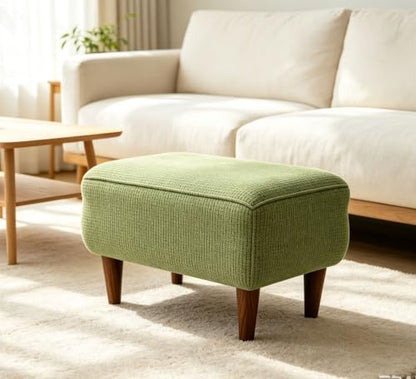 Stretch Rectangle Ottoman Cover - Deep Brown Corn Velvet Waffle Grid Slipcover
