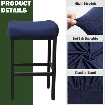 Navy Blue Rectangular Stretch Bar Stool Covers Set of 2 - Washable Slipcovers for Counter Height Chairs