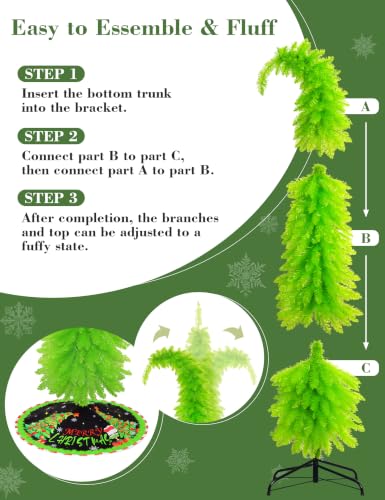 6FT Lime Green Christmas Tree with Whimsical Design, Tree Skirt & Red Ornament Set