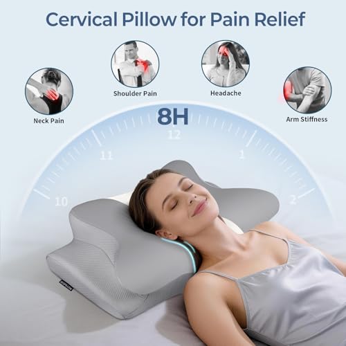 Cervical Support Pillow for Neck Pain Relief - Grey & White, Ergonomic Memory Foam