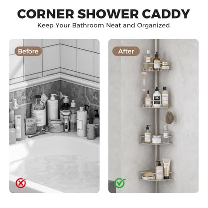 TOOLF Corner Shower Caddy Tension Pole 4-Tier Bathroom Organizer Gray