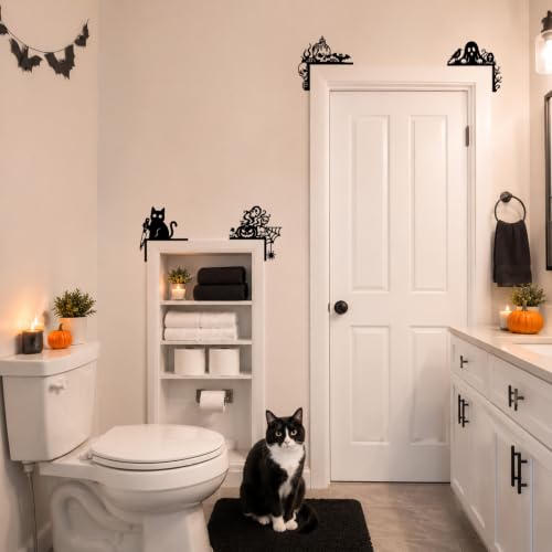 Halloween Door & Window Corner Decor Set - Pumpkin, Black Cat, Skull, Ghost Wooden Toppers