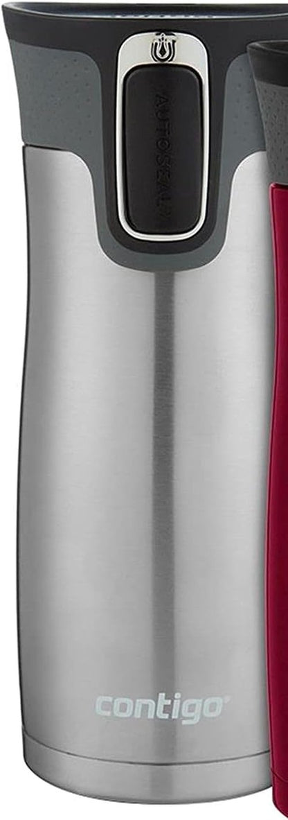 Contigo West Loop Travel Mug - Stainless Steel, Vacuum-Insulated, 16oz, Spill-Proof Lid | 2-Pack in Very Berry & Steel