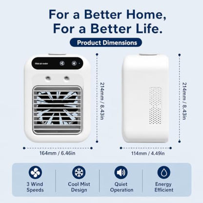 Portable Air Conditioner Fan with 3 Speeds, 2 Modes & 500ML Water Tank