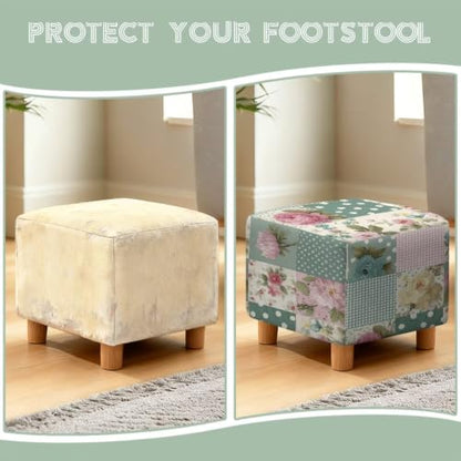 Floral Patchwork Wingback Chair Slipcover with Ottoman Cover - Protective Furniture Set