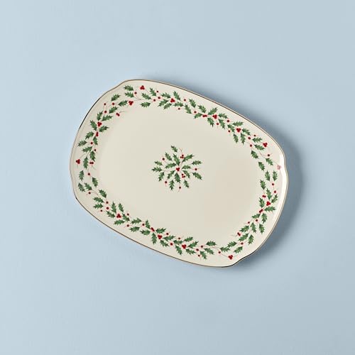 Holiday Porcelain Serving Platter with Gold Accents - Christmas Platter - Variation of Platter