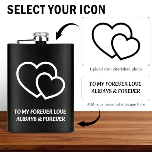 Personalized 8 Oz Hip Flask with Photo and Text - Custom Gift for Him - Variation of Text