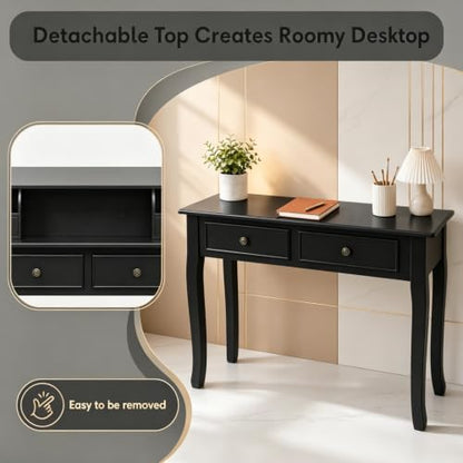 COSTWAY Small Vanity Writing Desk with Detachable Hutch - Black (Variation: Black)