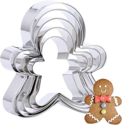 Stainless Steel Gingerbread Man Cookie Cutter Set - 5 Assorted Sizes for Holiday Baking