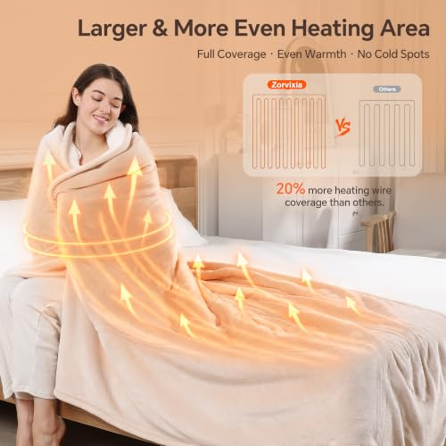 Electric Throw Blanket 50x60 with Fast Heating, Cream - Soft & Safe