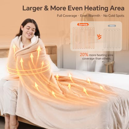 Electric Throw Blanket 50x60 with Fast Heating, Cream - Soft & Safe
