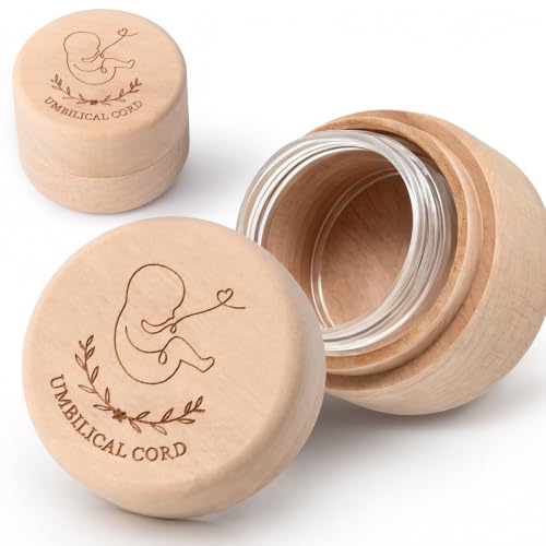 Baby Umbilical Cord Keepsake Box with Transparent Inner Container Wooden Memorial Case for Newborn