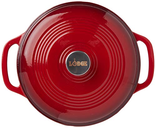 Lodge 6 Quart Enameled Cast Iron Dutch Oven with Lid – Dual Handles – Oven Safe up to 500° F or on Stovetop - Use to Marinate, Cook, Bake, Refrigerate and Serve – Island Spice Red