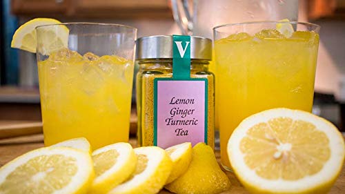 Lemon Ginger Turmeric Tea- Two 6.4 oz. Jars- with Black Pepper, Curcumin, Ginger & Natural Honey Crystals