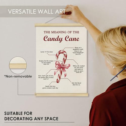 Christian Candy Cane Wall Art Poster - Religious Christmas Decor, 12x16 with Frame - Candy
