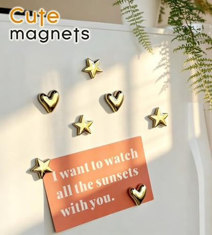 Gold Heart & Star Magnet Set - 20pcs, Office & Kitchen Decor