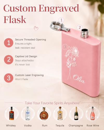 Pink Personalized Flask for Women Bridesmaid Wedding Gift Set