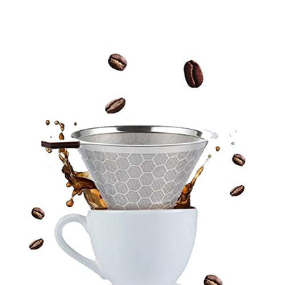 HOMEE Pour Over Coffee Dripper - 304 Stainless Steel Double-layer Coffee Filter fits Hand-grinding Coffee, 1-6 Cups Brew Once a Time Suitable for Families