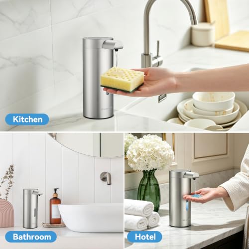 Automatic Liquid Soap Dispenser Touchless Stainless Steel Rechargeable - Silver