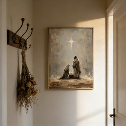 The Birth of Jesus Framed Nativity Scene Canvas Wall Art - 16 x 12 inches
