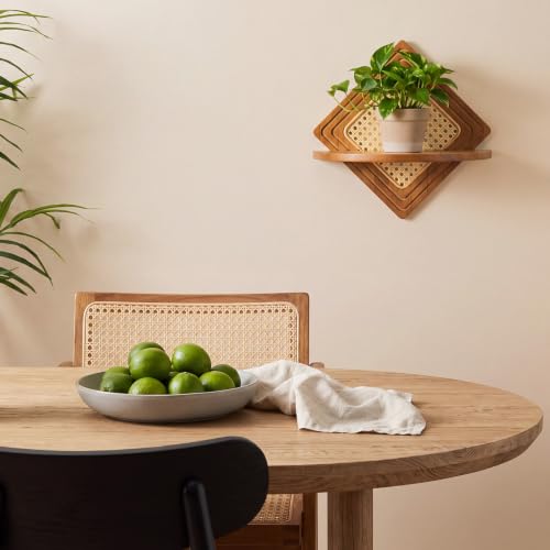 Quadrilateral Floating Shelf Set - Boho Rattan and Wood Wall Storage - Nature Variation