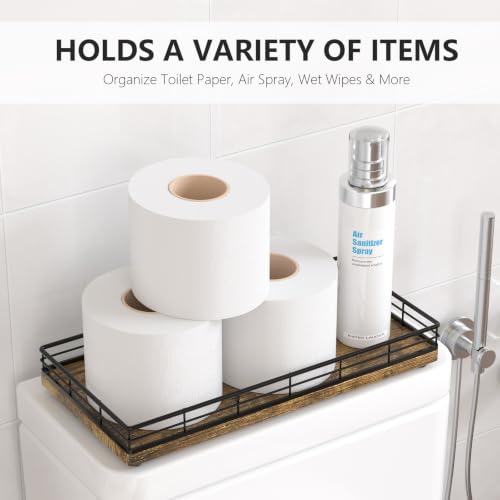 Wood & Metal Toilet Paper Basket Organizer - Black & Vintage Brown, 13" x 6.5" x 2"