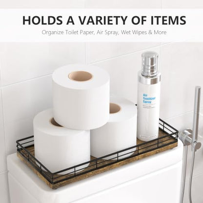Wood & Metal Toilet Paper Basket Organizer - Black & Vintage Brown, 13" x 6.5" x 2"