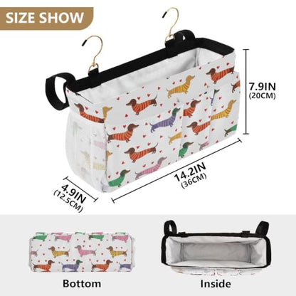 Dog Print Bedside Caddy Organizer for Dorm & Bunk Beds with Hooks