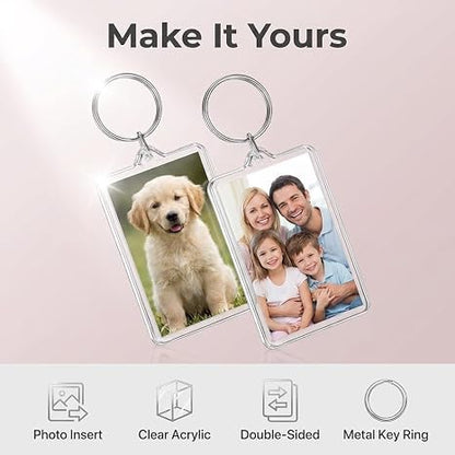 2pcs Clear Plastic Photo Frame Keychain - Rectangle Shapes for Photos & Accessories
