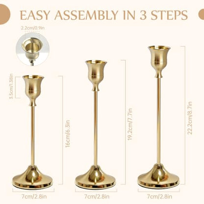 Gold Candlestick Holders Set of 6 with Weighted Wide Bases - Elegant Home Decor