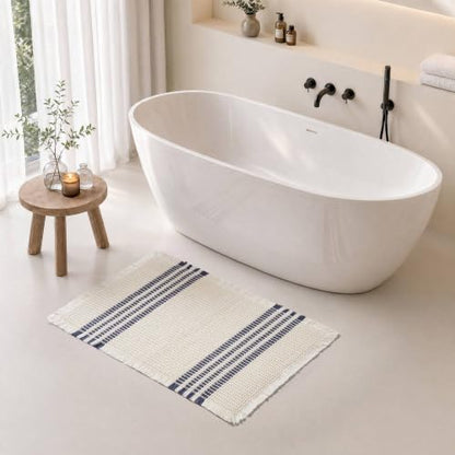 Navy Waffle Bath Rug 24x36 Inches - Non-Slip, Quick-Dry, Cotton Feel