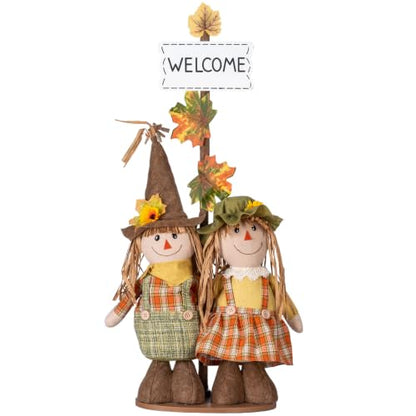 Fall Scarecrow Decor Set with Adjustable Sign and Wooden Base - Halloween & Thanksgiving Farmhouse Wall Display