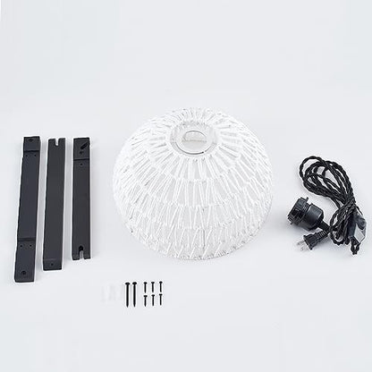 KAMTAT Boho Rattan Plug in Wall Sconces White Hand Woven Wall Lamp with Plug in Cord Rattan Wall Lights Wall Sconce Wall Mounted Light Boho Wall Lighting for Bedroom Living Room(1PK)