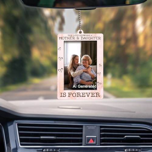 Wooden Car Hanging Picture Frame for Mom & Daughter - Holds 2 Photos