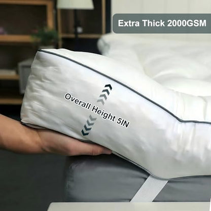 Queen 5 Inch Memory Foam Mattress Topper with 2000 GSM Fill - White