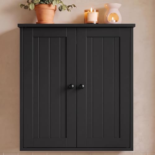 Bathroom Wall Cabinet with 2 Doors - Tool-Free Assembly, Adjustable Shelves, Black Finish