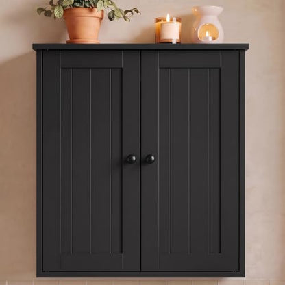 Bathroom Wall Cabinet with 2 Doors - Tool-Free Assembly, Adjustable Shelves, Black Finish