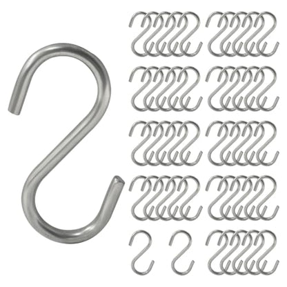 48 Pack Stainless Steel S Hooks - Silver, 1.2 Inch for Organizing & Hanging
