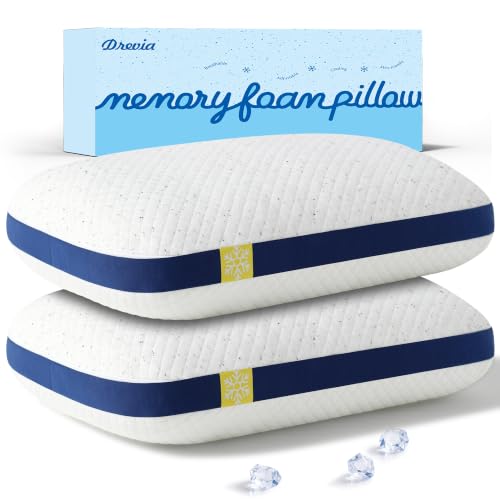 Queen Size Cooling Shredded Memory Foam Pillow Set of 2 - Adjustable Support, White