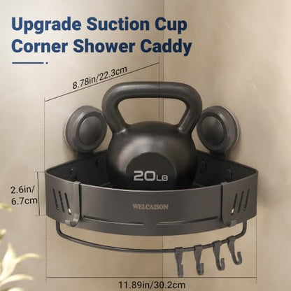2-Pack Shower Caddy Corner Suction Cup Towel Rack with Bar & Hooks - Gray
