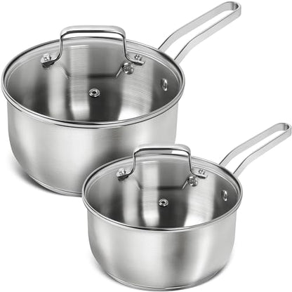 MICHELANGELO Stainless Steel Saucepan Set 1QT & 2QT, Induction Sauce Pan with Lid, Stainless Steel Sauce Pot Set Cooking Pots Set - 4 Pcs