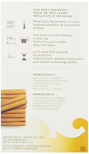 Tazo Organic Chai - 149904, Black Tea-24 Tea Bags-2.3oz/65g