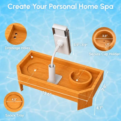 Orange Bamboo Hot Tub Tray with Adjustable Phone Holder & Drink Stand