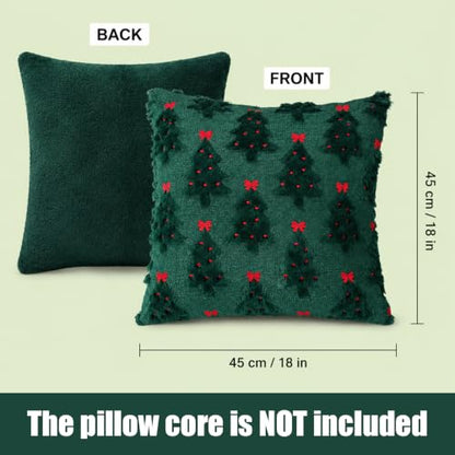 Christmas Tree Pillow Cover 18x18 Inch Faux Fur Jacquard Winter Decor - 1 Piece