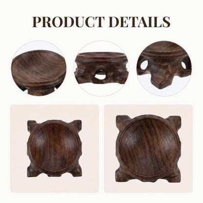 Wood Crystal Sphere Stand Set - Dark Wooden Display Pedestals for Collectibles