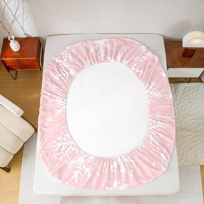 Pink Snowflake Bed Sheets Set for Kids & Adults King Size 4Pcs - White Pink Variation